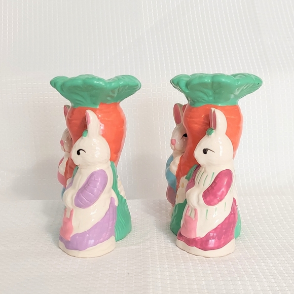 Rabbit Candle Holders Painted Ceramic Carrot Easter Bunnys Mr Mrs - Picture 3 of 9